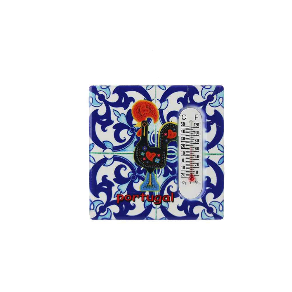 ROOSTER TILE WITH MAGNET AND THERMOMETER 7X7CM